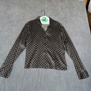 Et Vous Shirt Top Womens M Multi Diamond Print Silk Blend Long Sleeve Button Up
